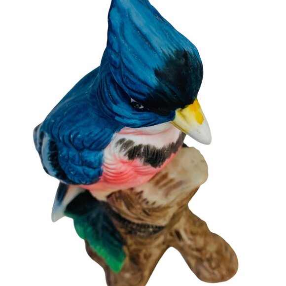 Blue Jay Figurine On Tree Stump VTG Hand Painted Porcelain Decorative Home Decor - Picture 9 of 14